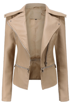 Women’s Faux Leather Short Jacket Beige