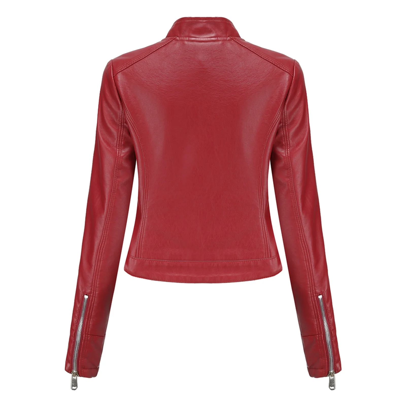 Women’s Cropped Moto Jacket Red - Image 3