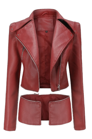 Women’s Faux Leather Short Jacket Red