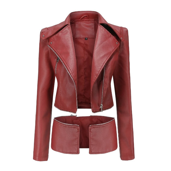 Women’s Faux Leather Short Jacket Red