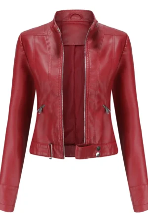 Women’s Cropped Moto Jacket Red