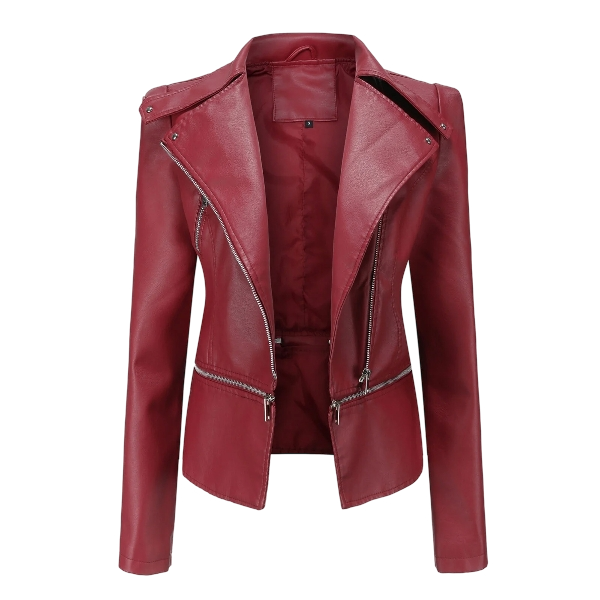 Women’s Faux Leather Short Jacket Red - Image 2
