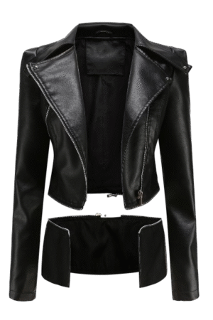 Women’s Faux Leather Short Jacket Black