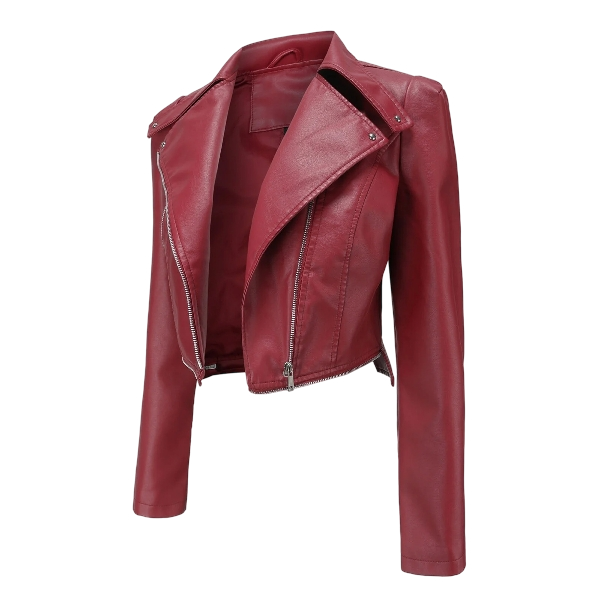 Women’s Faux Leather Short Jacket Red - Image 4