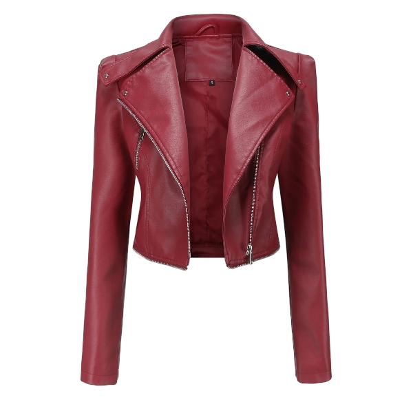 Women’s Faux Leather Short Jacket Red - Image 3